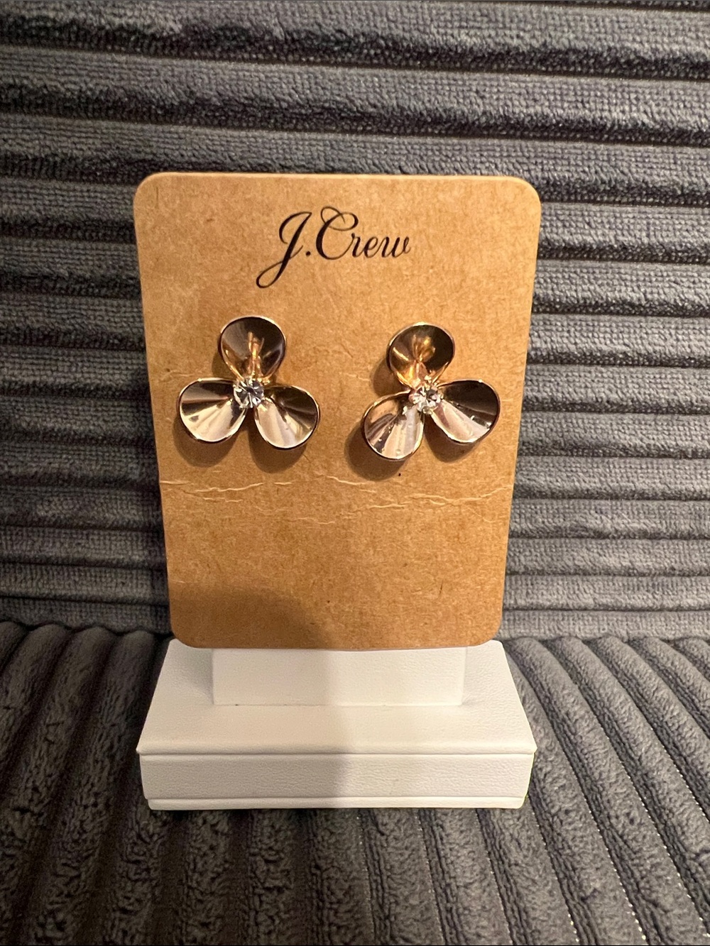 J. Crew Gold Floral Stud Earrings with Crystal Center